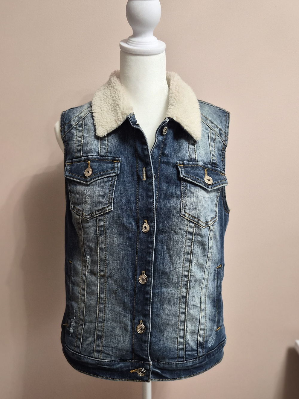INC International Concepts Cream Faux Sherpa Vest